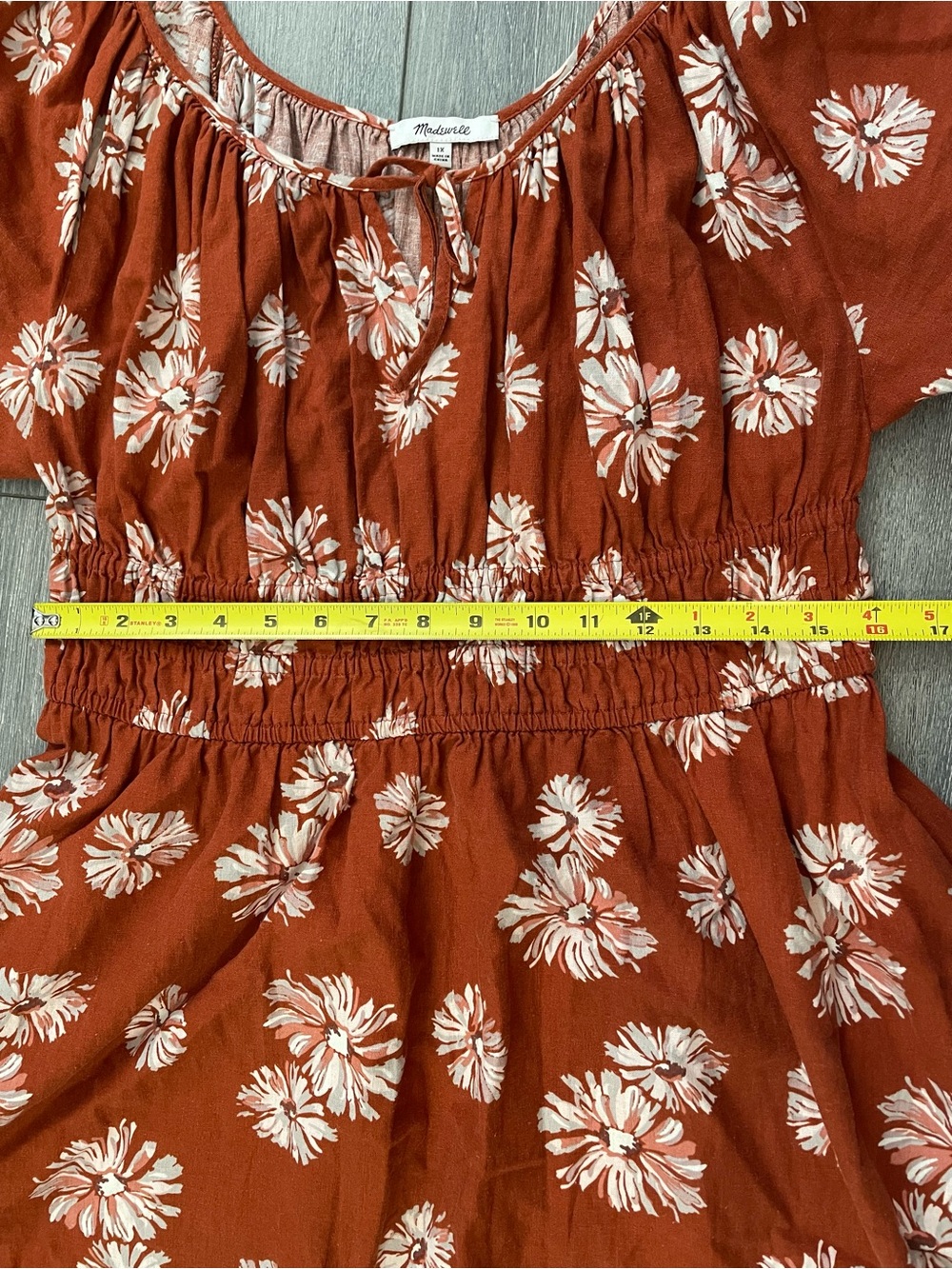 Madewell Sophia Linen-Blend Floral Puff-Sleeve Midi Milkmaid Dress in Rust sz 1X - Picture 9 of 11